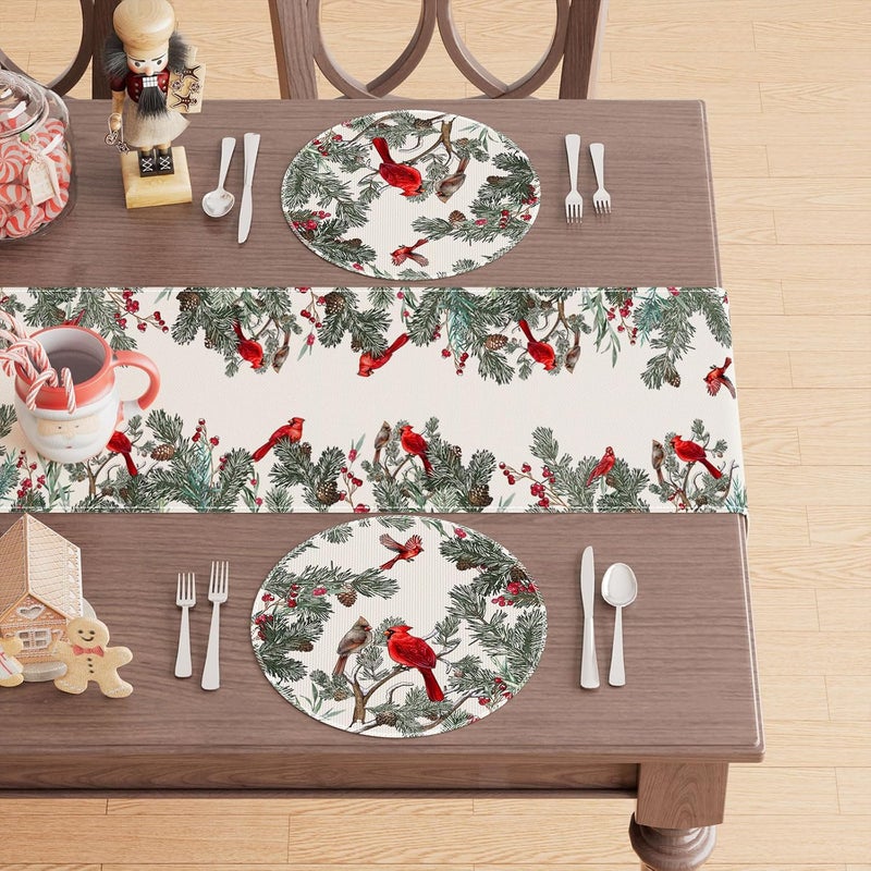 XCHI Cardinal Birds Winter Pine Tree Christmas Xmas Round Placemats Set of 4 Table Mats for Party Home Kitchen Dining Table Decorations 14x14 Inch - Image 3